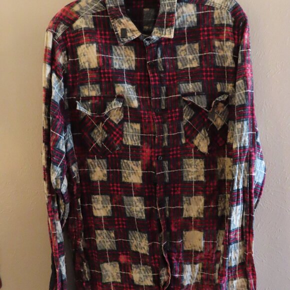 Comume Men's Long Sleeve Flannel Shirt: Red Plaid; Buttons; Size XL - Picture 1 of 2